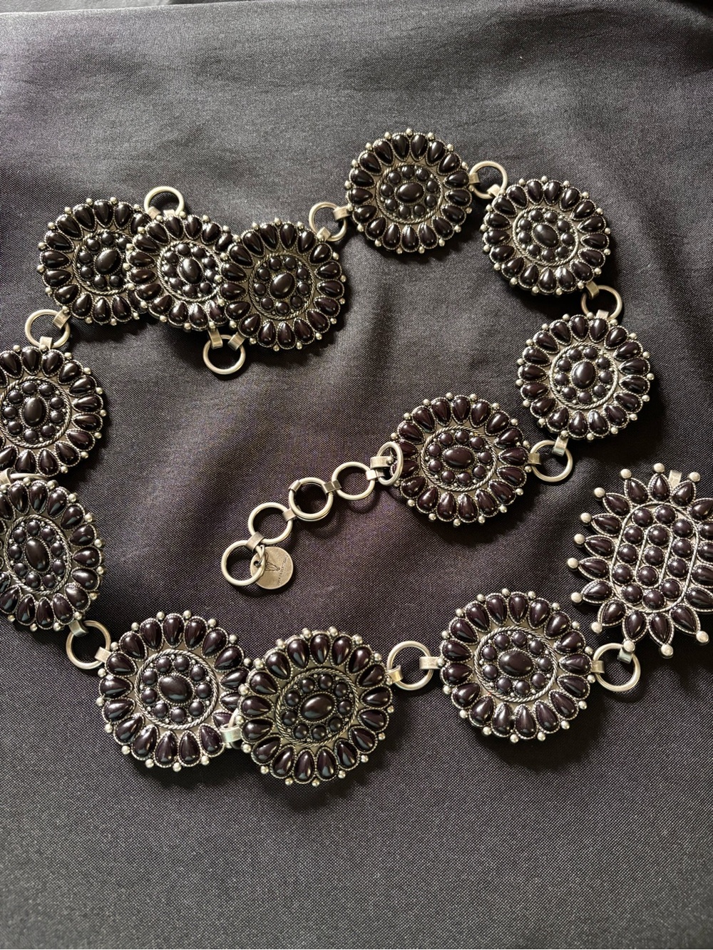 Vintage-Inspired Lucky & Blessed Black Beaded Statement Belt Med